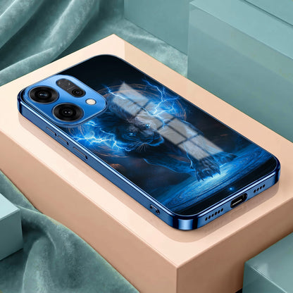 Oppo Reno 14 5G Thunder Titan Lion Blue Electroplated Glass Phone Back Case