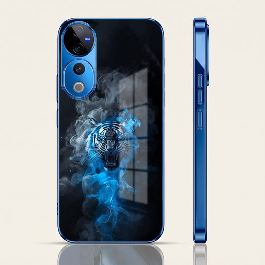 Vivo V40 Pro 5G Blue Spirit Tiger Blue Electroplated Glass Phone Back Case