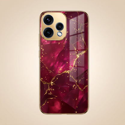 Oppo Reno 15 5G Luxury Crimson Marble Gold Electroplated Glass Phone Back Case