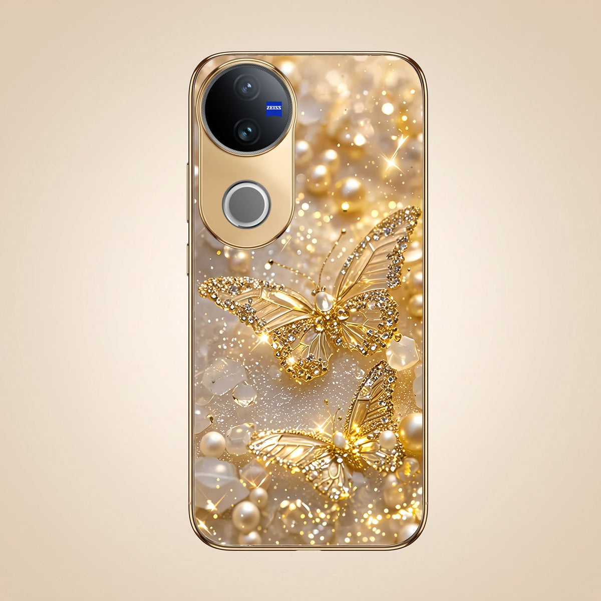 Vivo V50 5G Golden Butterfly Gold Electroplated Glass Phone Back Case
