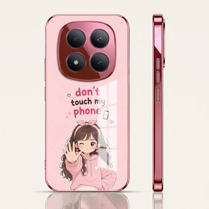 Redmi Note 15 Pro+ 5G Luxury Anime Girl Pink Electroplated Glass Phone Back Case