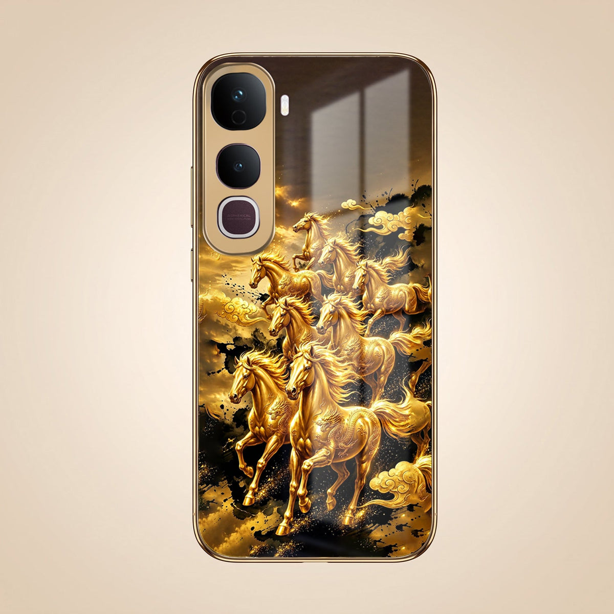 Vivo Y400 Pro 5G Celestial Seven Horses Gold Electroplated Glass Phone Back Case