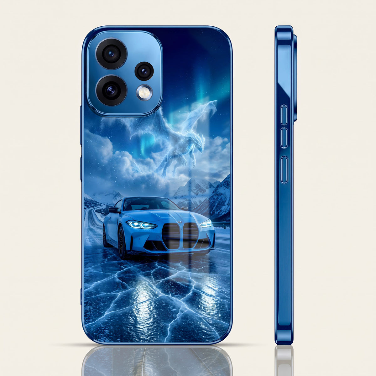 Oppo Reno 15 5G Ice Dragon GT Blue Electroplated Glass Phone Back Case