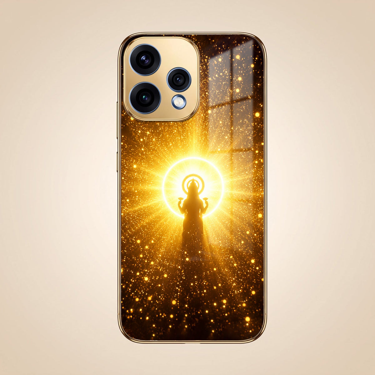 Oppo Reno 15 5G Lakshmi Sacred Gold Electroplated Glass Phone Back Case