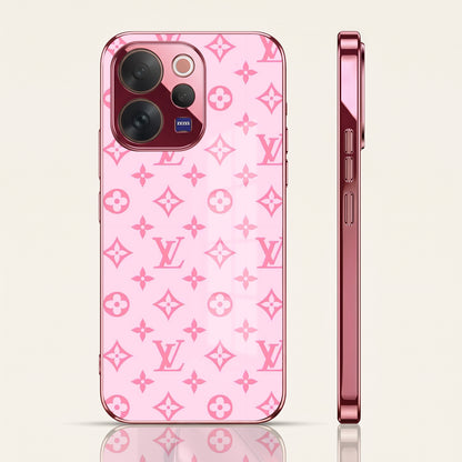 Vivo V70 5G Luxury Monogram Pink Electroplated Glass Phone Back Case