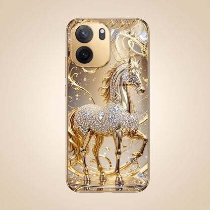 OnePlus Nord CE6 5G Luxury Horse Texture Gold Electroplated Glass Phone Back Case