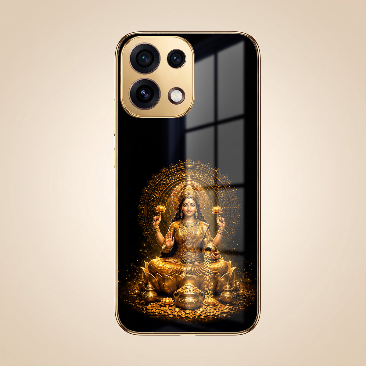 Oppo Reno 16C 5G  Golden Maa Lakshmi Gold Electroplated Glass Phone Back Case