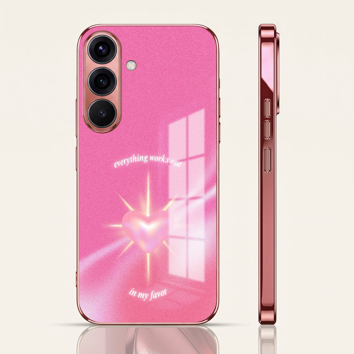 Samsung Galaxy A56 5G Luxury Glowing Heart Pink Electroplated Glass Phone Back Case