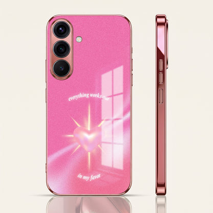 Samsung Galaxy A56 5G Luxury Glowing Heart Pink Electroplated Glass Phone Back Case