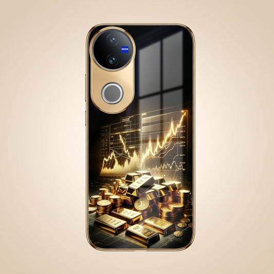 Vivo V50 5G Luxury Wealth Trader Gold Electroplated Glass Phone Back Case