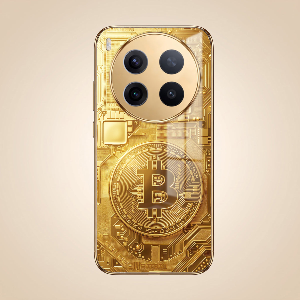 Vivo X300 Pro 5G Bitcoin Gold Electroplated Glass Phone Back Case