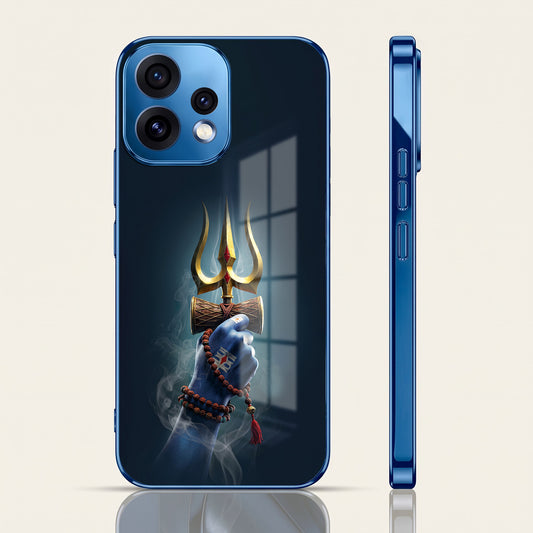 Oppo Reno 15 5G Divine Shiva Trisul Blue Electroplated Glass Phone Back Case