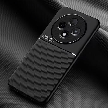 A black Oppo F27 Pro+ 5G smartphone back cover with a shockproof design, featuring a camera cutout and textured patterns.