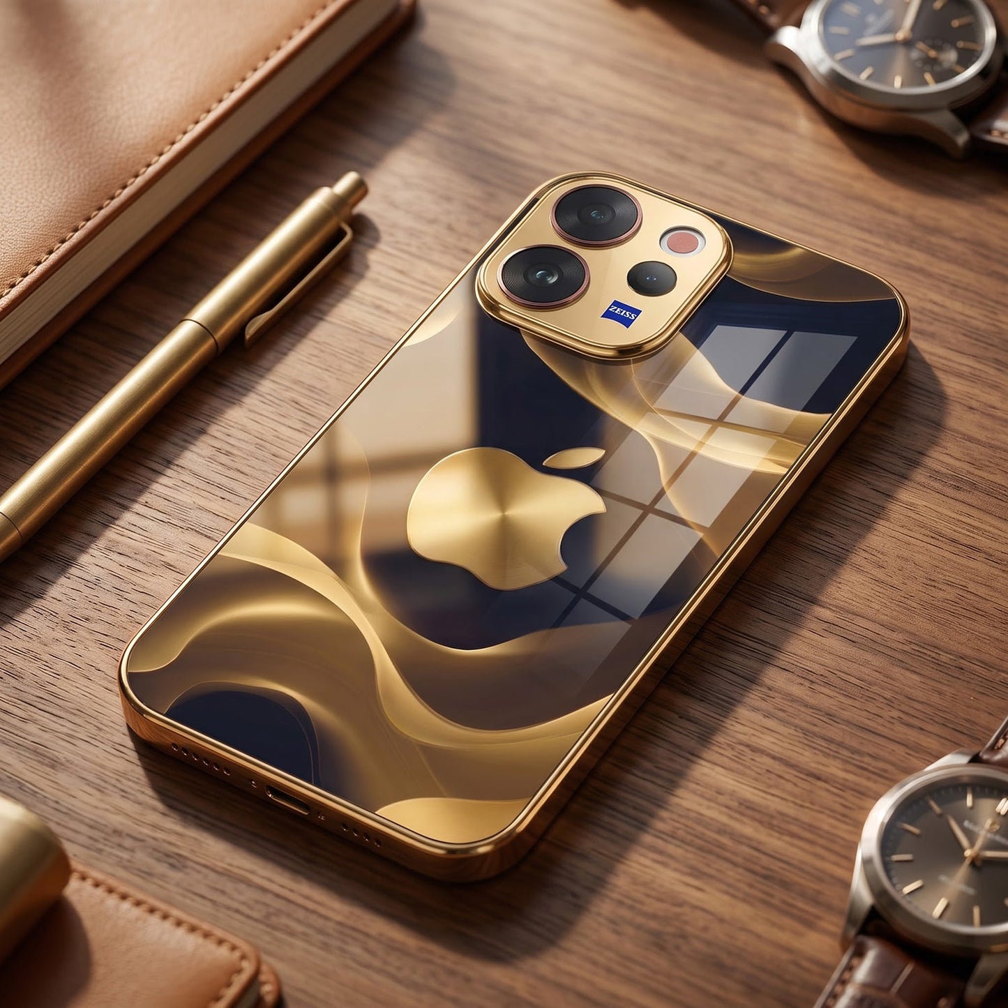 Vivo V70 5G Luxury Wave Gold Electroplated Glass Phone Back Case