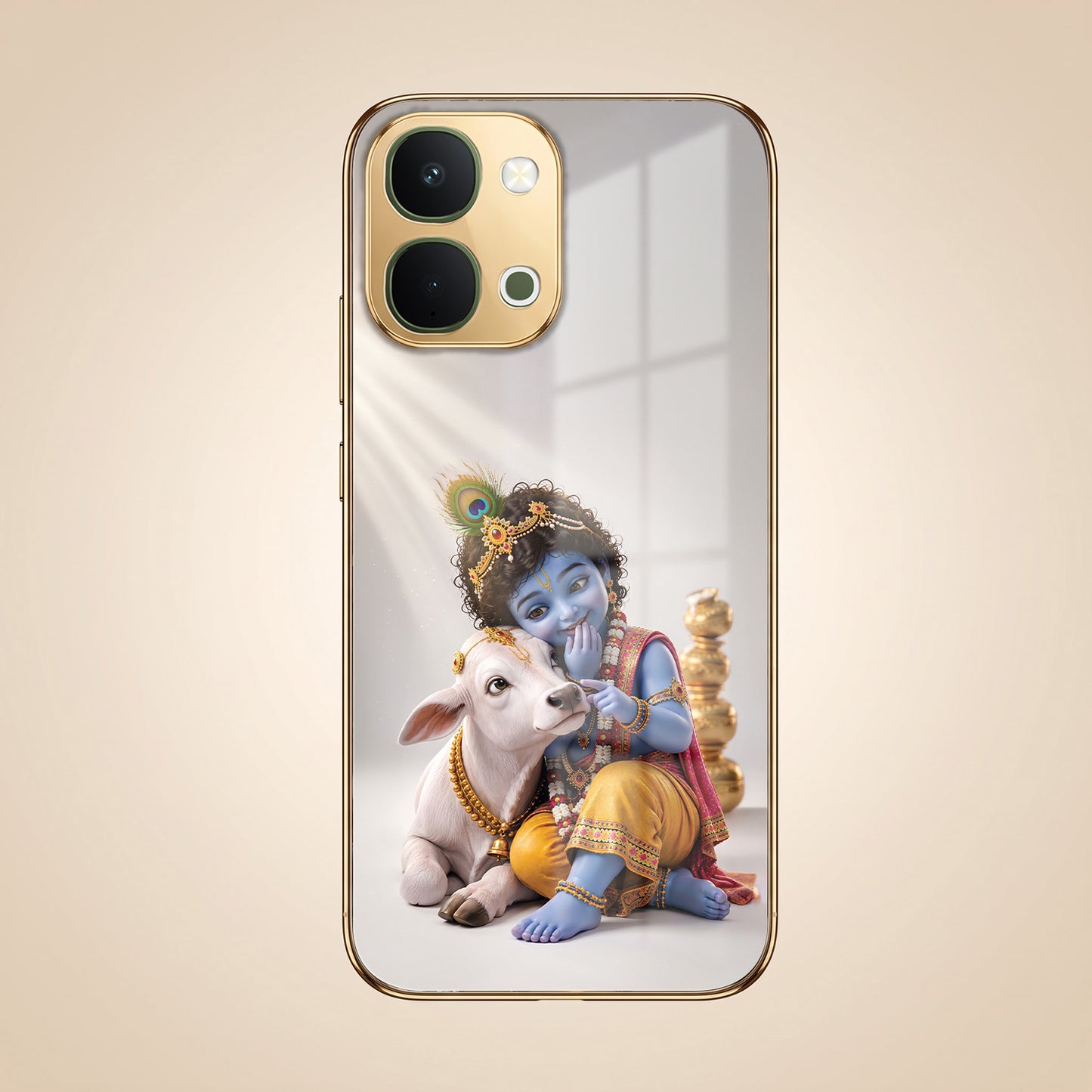 Vivo T5x 5G Bal Krishna Blessings Gold Electroplated Glass Phone Back Case
