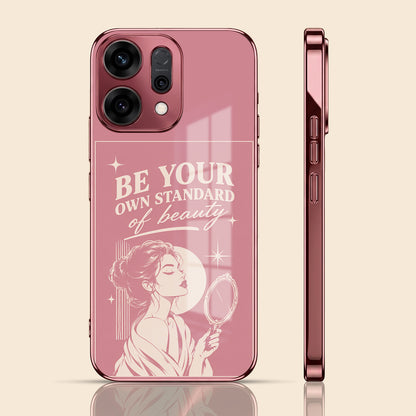 Oppo Reno 14 5G Luxury Aesthetic Girl Pink Electroplated Glass Phone Back Case