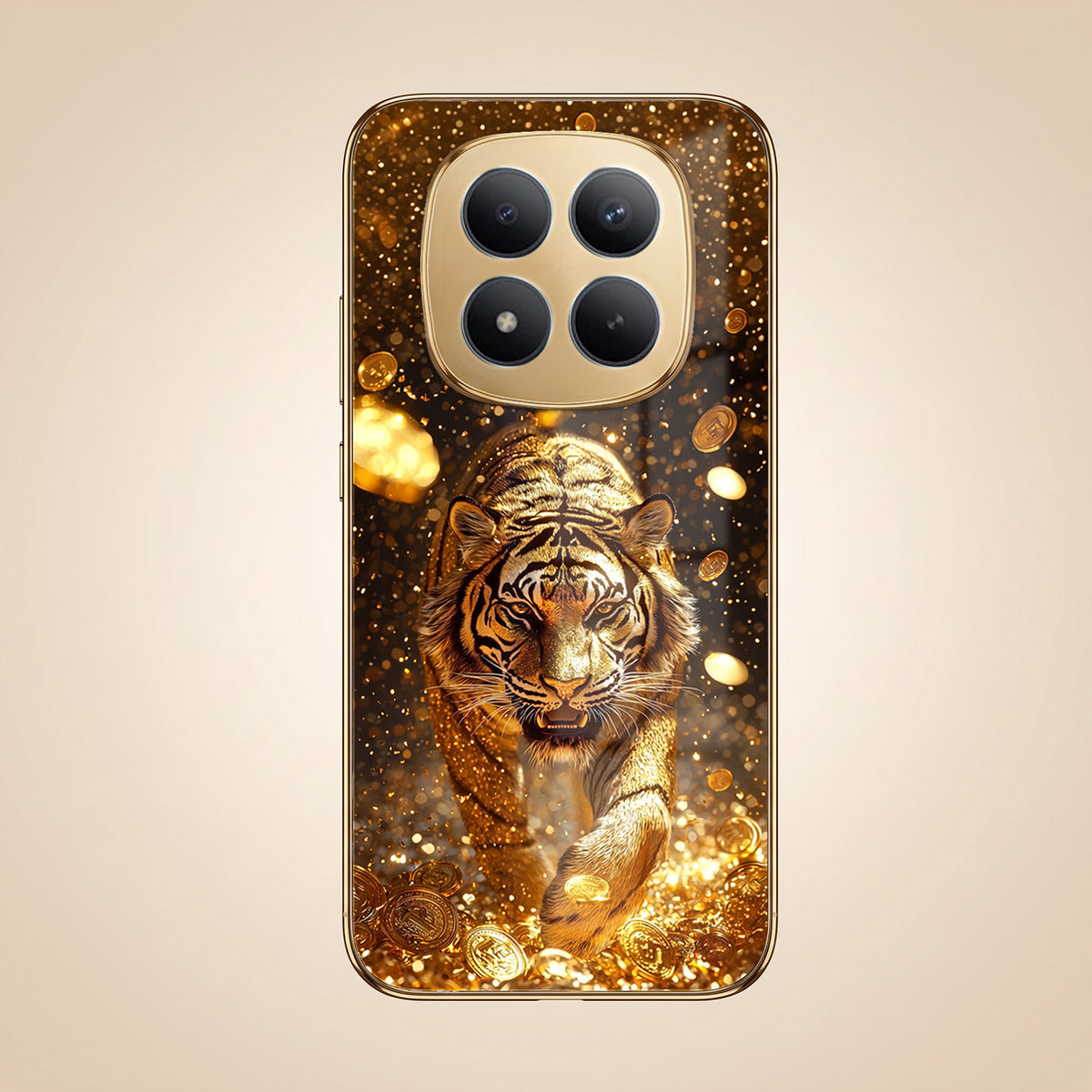 Redmi Note 15 Pro Plus 5G Luxury Tiger Gold Electroplated Glass Phone Back Case