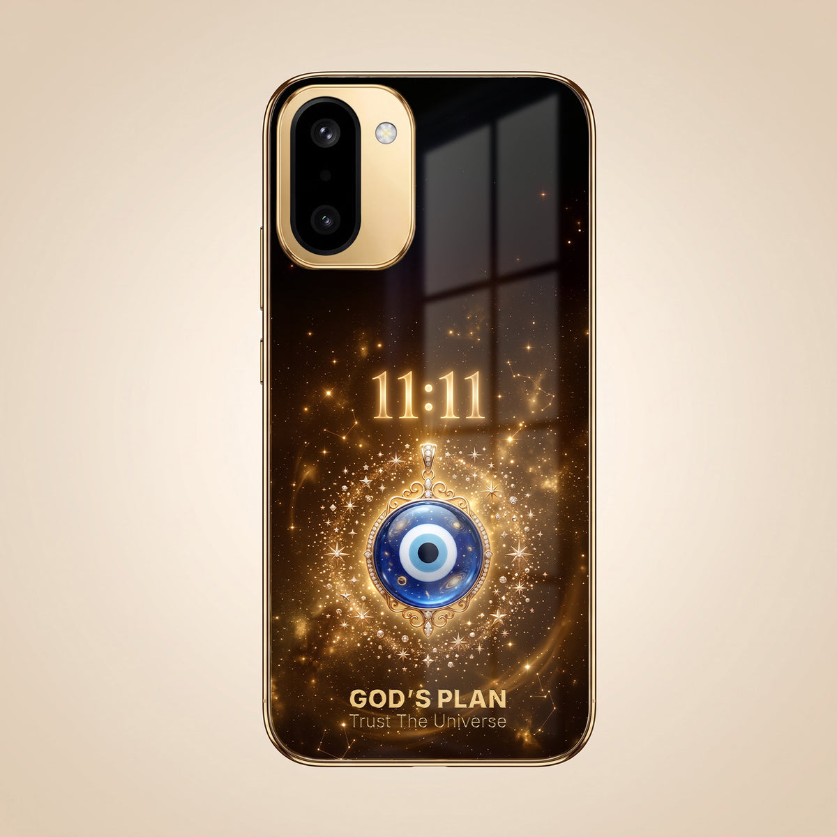 OnePlus 15R 5G God’s Plan Evil Eye Gold Electroplated Glass Phone Back Case