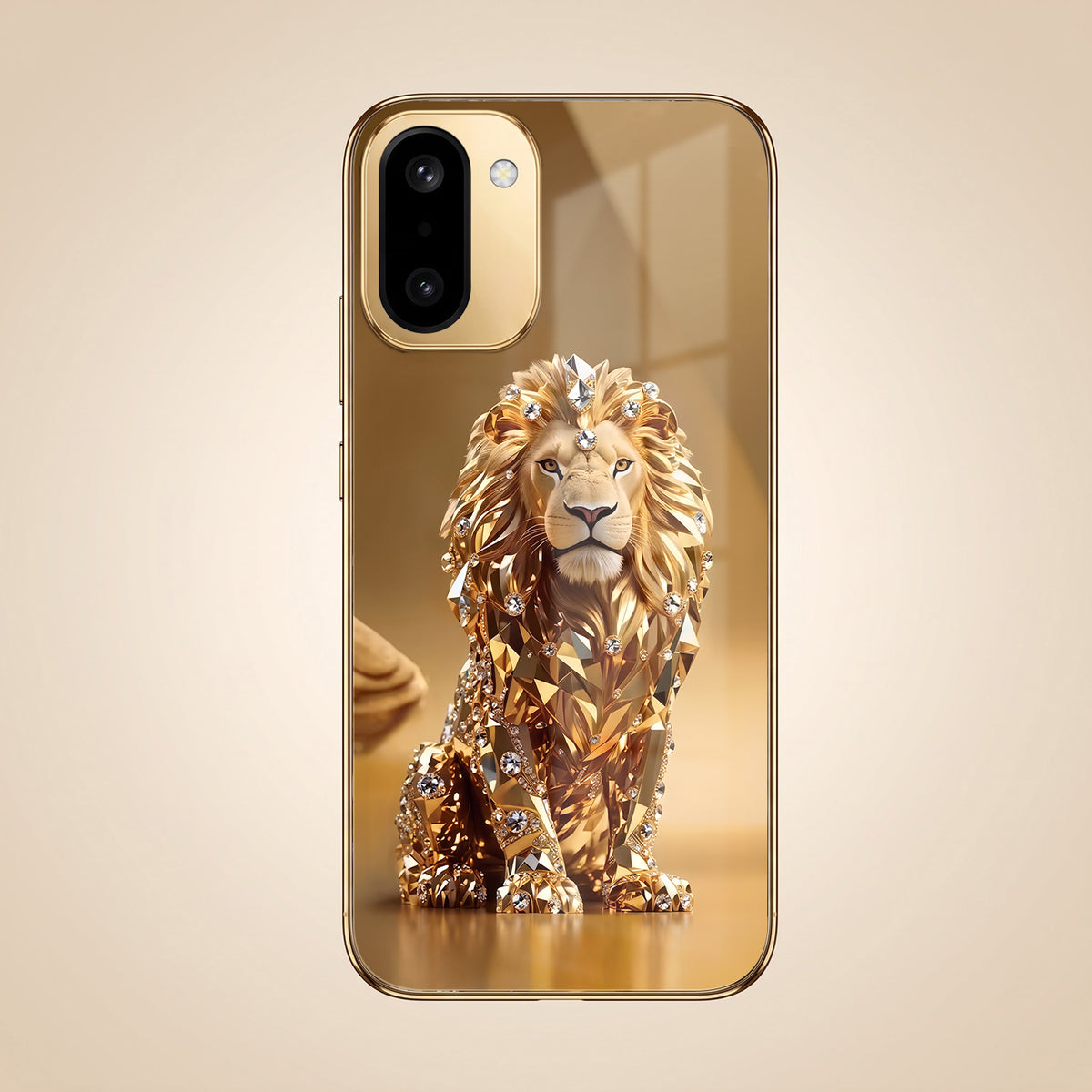 OnePlus 15R 5G Luxury Lion Gold Electroplated Glass Phone Back Case