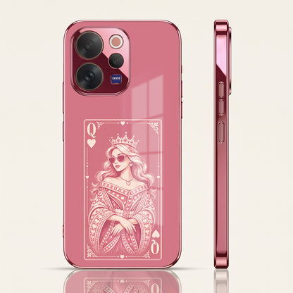 Vivo V70 5G Luxury Royal Queen Pink Electroplated Glass Phone Back Case