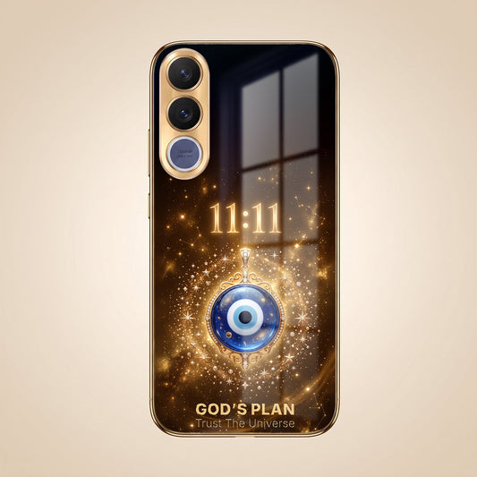 Vivo V70 FE 5G God’s Plan Evil Eye Gold Electroplated Glass Phone Back Case