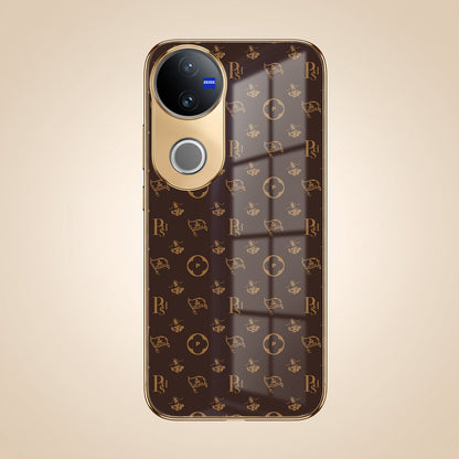 Vivo V50 5G Luxury Monogram Brown Gold Electroplated Glass Phone Back Case