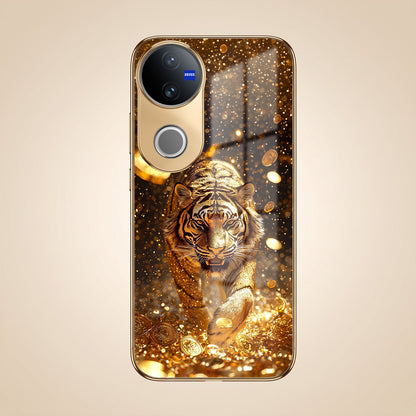 Vivo V50 5G Luxury Tiger Gold Electroplated Glass Phone Back Case