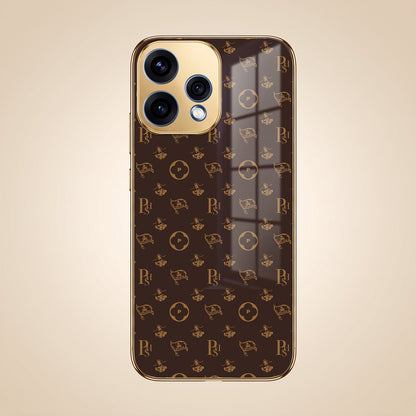 Oppo Reno 15 5G Luxury Monogram Brown Gold Electroplated Glass Phone Back Case