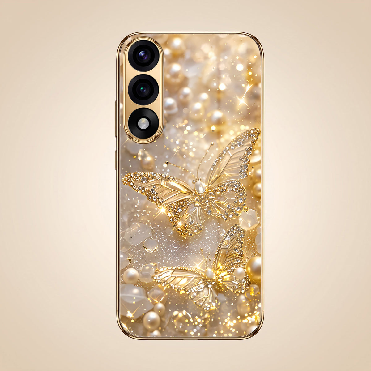 Oneplus Nord 5 5G Golden Butterfly Gold Electroplated Glass Phone Back Case