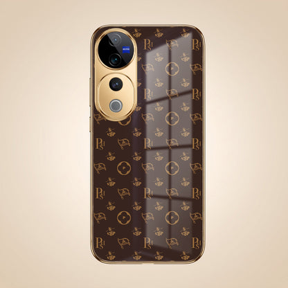 Vivo V40 Pro 5G Luxury Monogram Brown Gold Electroplated Glass Phone Back Case