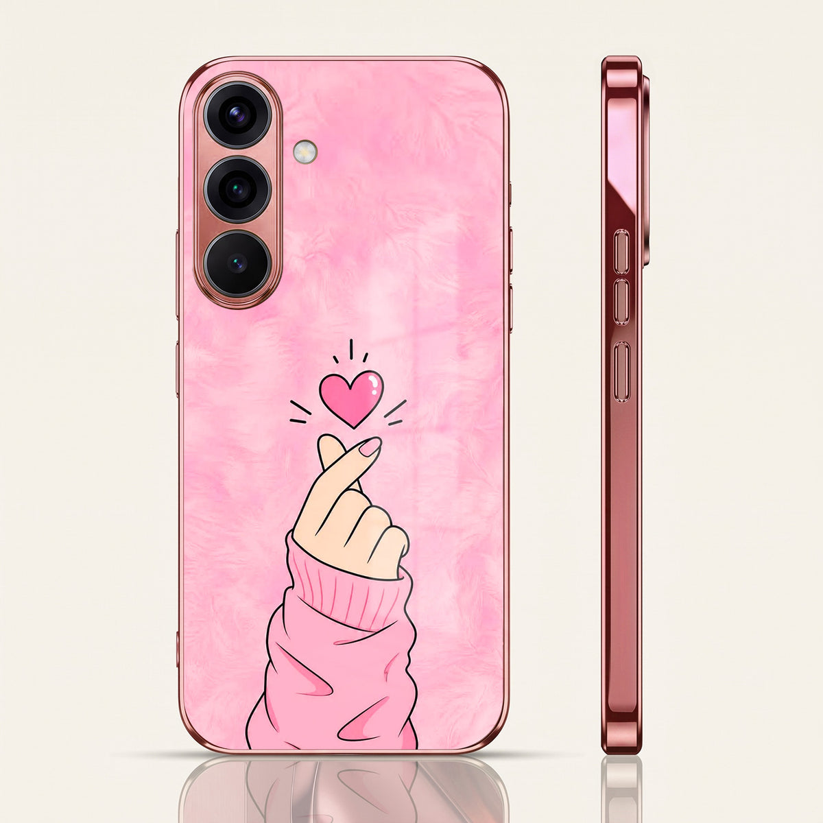 Samsung Galaxy A36 5G Luxury Heart Pink Electroplated Glass Phone Back Case