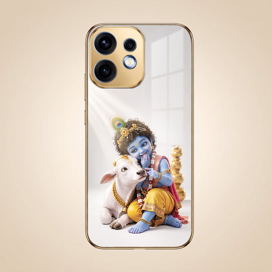 Oppo Reno 16 5G Bal Krishna Blessings Gold Electroplated Glass Phone Back Case