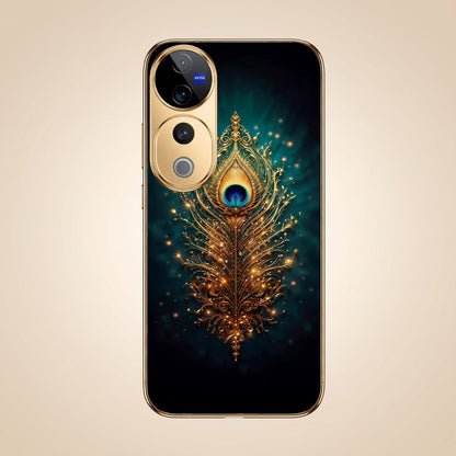 Vivo V40 Pro 5G Golden Peacock Feather Gold Electroplated Glass Phone Back Case