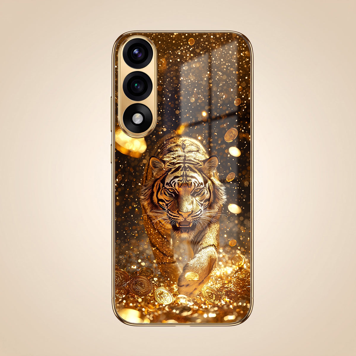 Oneplus Nord 5 5G Luxury Tiger Gold Electroplated Glass Phone Back Case
