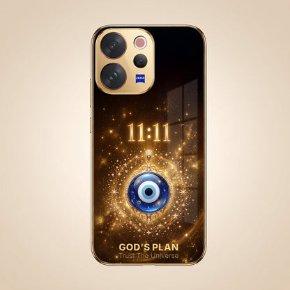 Vivo V70 5G God’s Plan Evil Eye Gold Electroplated Glass Phone Back Case