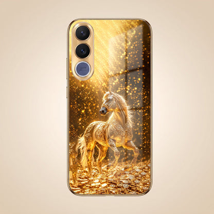 Vivo V70 FE 5G Golden Horse Sparkle Gold Electroplated Glass Phone Back Case