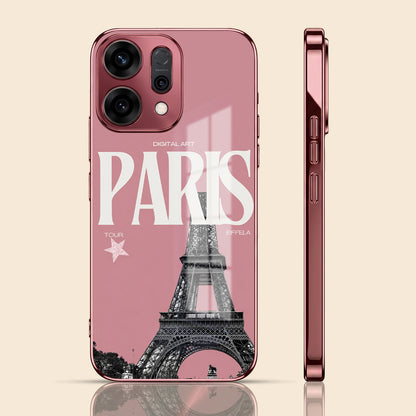 Oppo Reno 14 5G Luxury Paris Tower Pink Electroplated Glass Phone Back Case