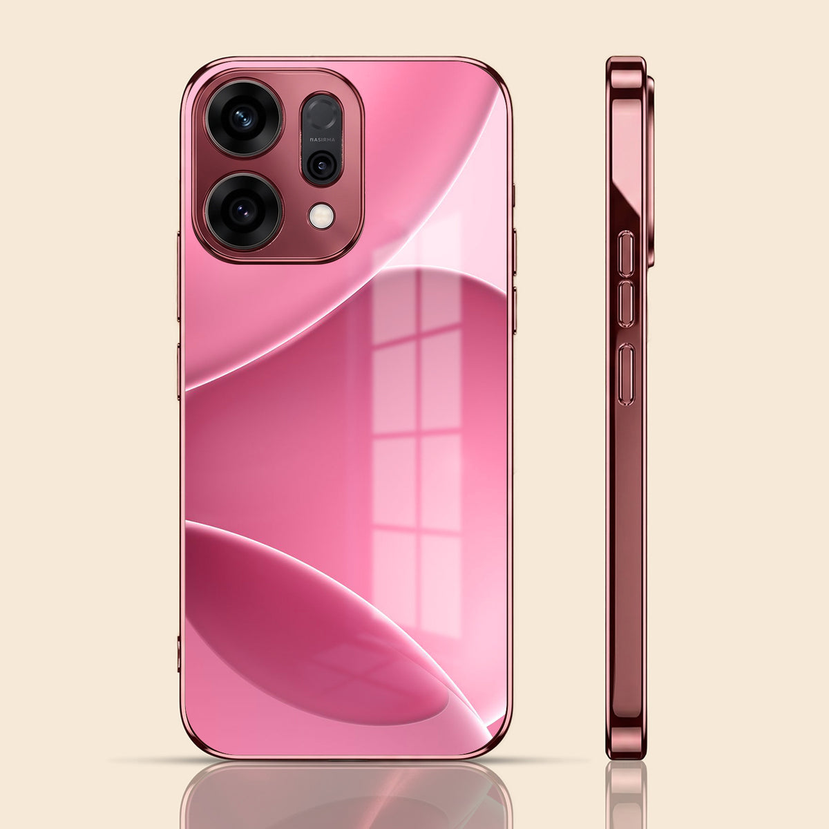 Oppo Reno 14 5G Luxury Glossy Wave Pink Electroplated Glass Phone Back Case