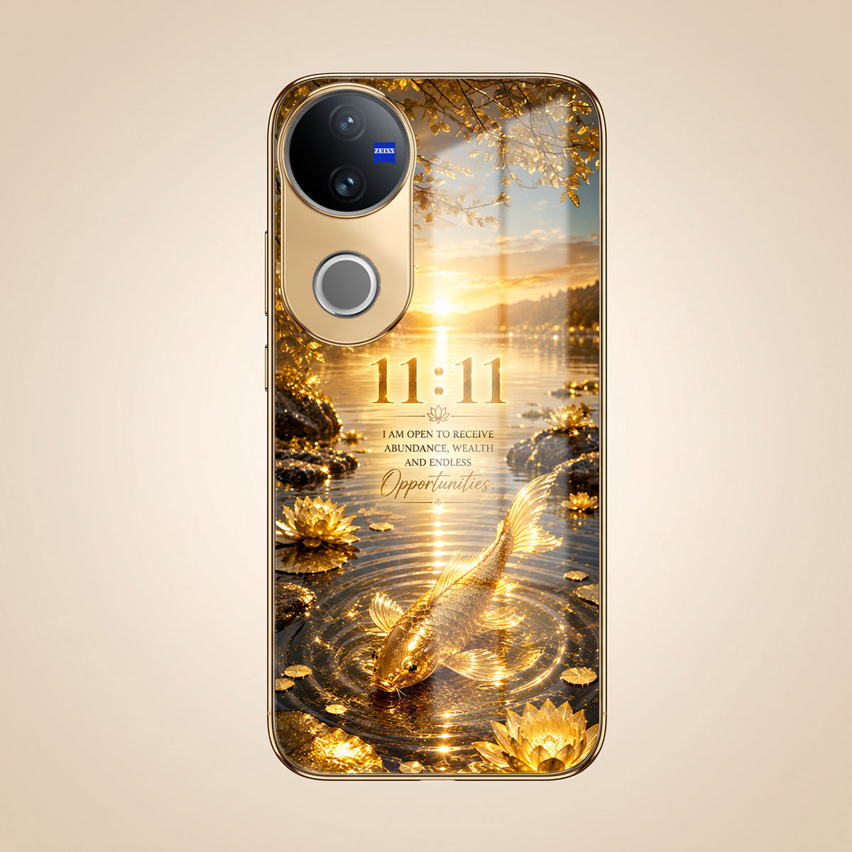 Vivo V50 5G 11:11 Manifestation Gold Electroplated Glass Phone Back Case