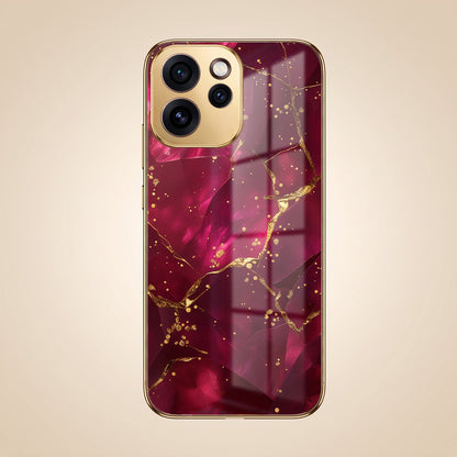 Oppo Reno 15 Pro Mini 5G Luxury Crimson Marble Gold Electroplated Glass Phone Back Case
