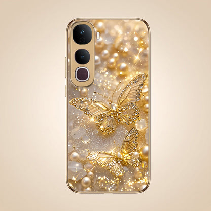 Vivo Y400 Pro 5G Golden Butterfly Gold Electroplated Glass Phone Back Case