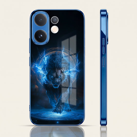 Vivo V60 5G Thunder Titan Lion Blue Electroplated Glass Phone Back Case