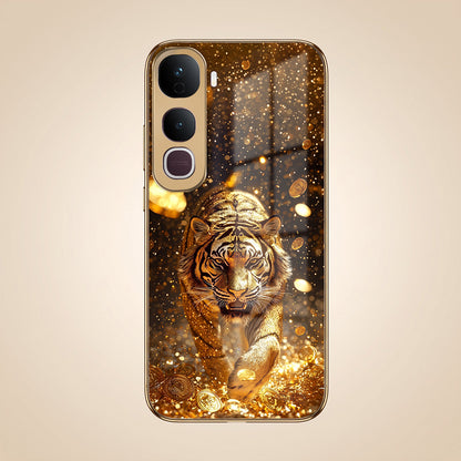 Vivo Y400 Pro 5G Luxury Tiger Gold Electroplated Glass Phone Back Case