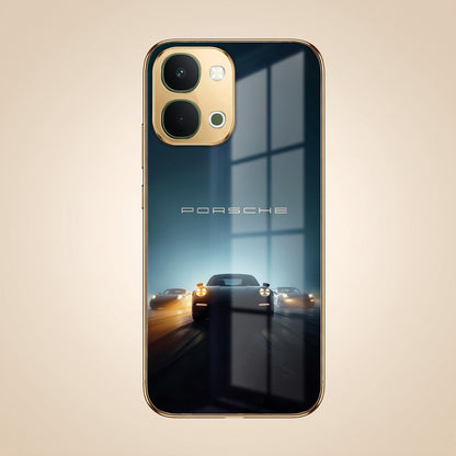 Vivo T5x 5G Porsche Luxury Gold Electroplated Glass Phone Back Case