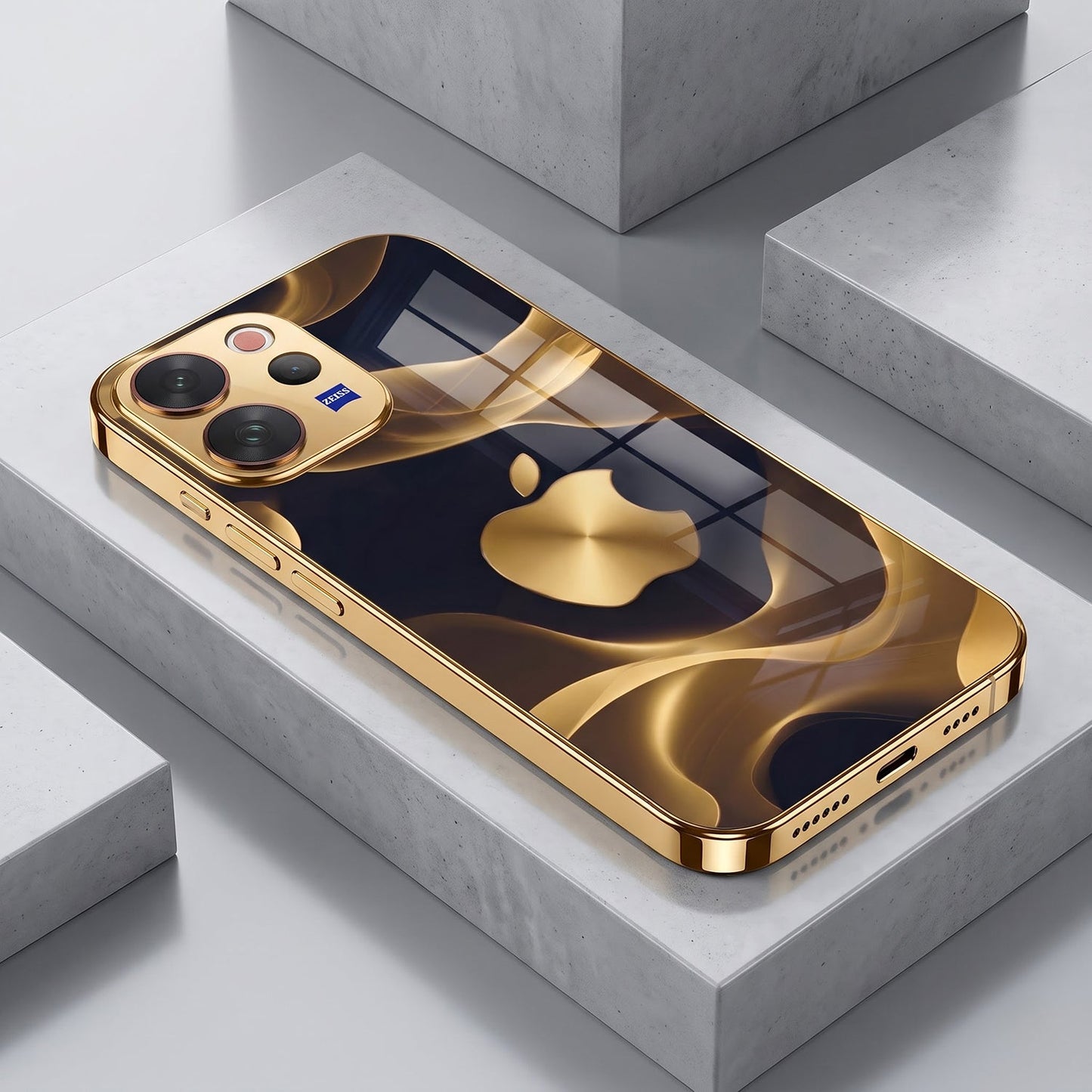 Vivo V70 5G Luxury Wave Gold Electroplated Glass Phone Back Case