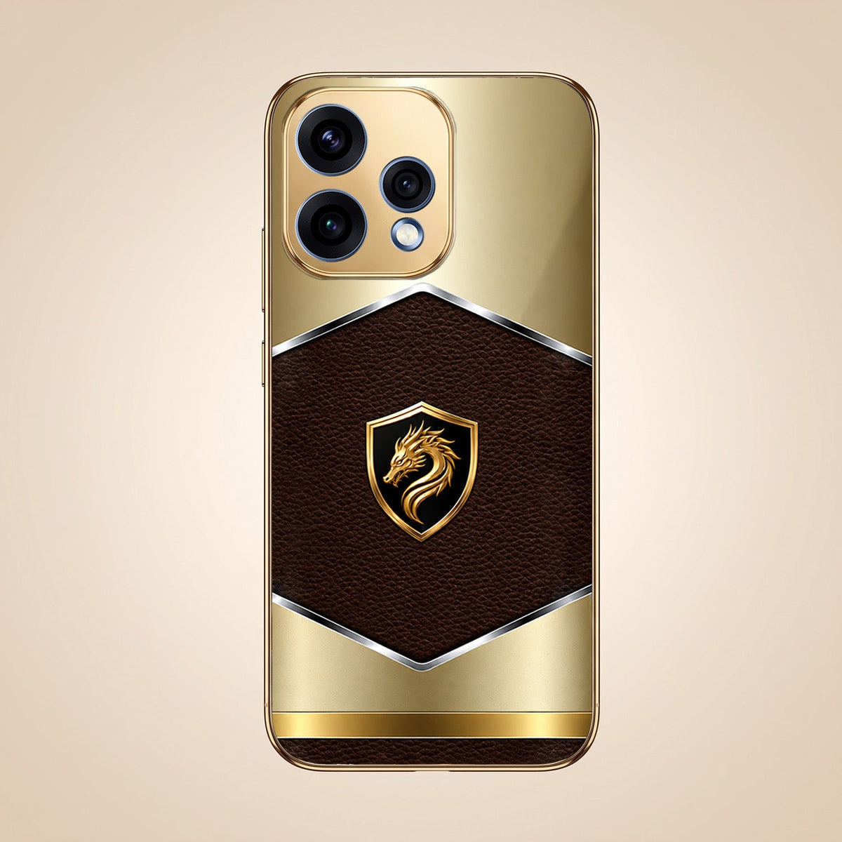 Oppo Reno 15 5G Dragon Crest Gold Electroplated Glass Phone Back Case
