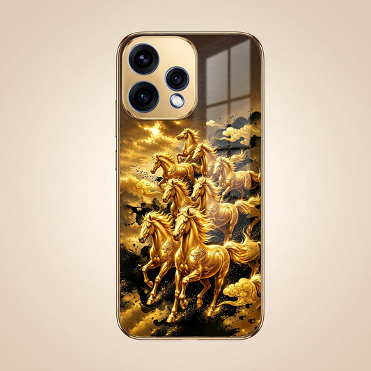 Oppo Reno 15 5G Celestial Seven Horses Gold Electroplated Glass Phone Back Case