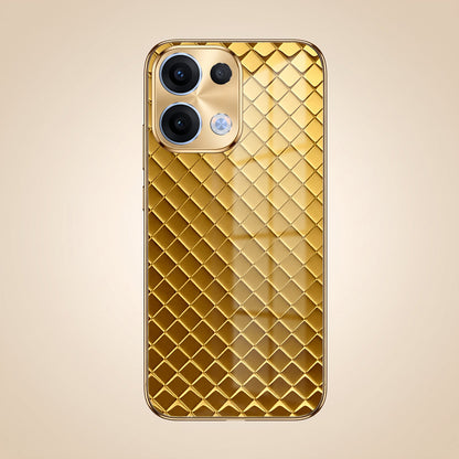 Oppo Reno 13 5G Golden Criss Cross Gold Electroplated Glass Phone Back Case