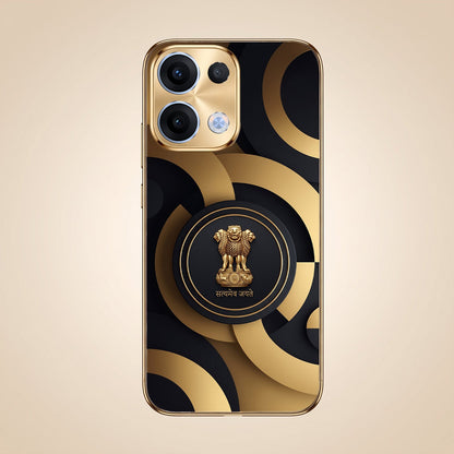 Oppo Reno 13 5G Royal Emblem Gold Electroplated Glass Phone Back Case