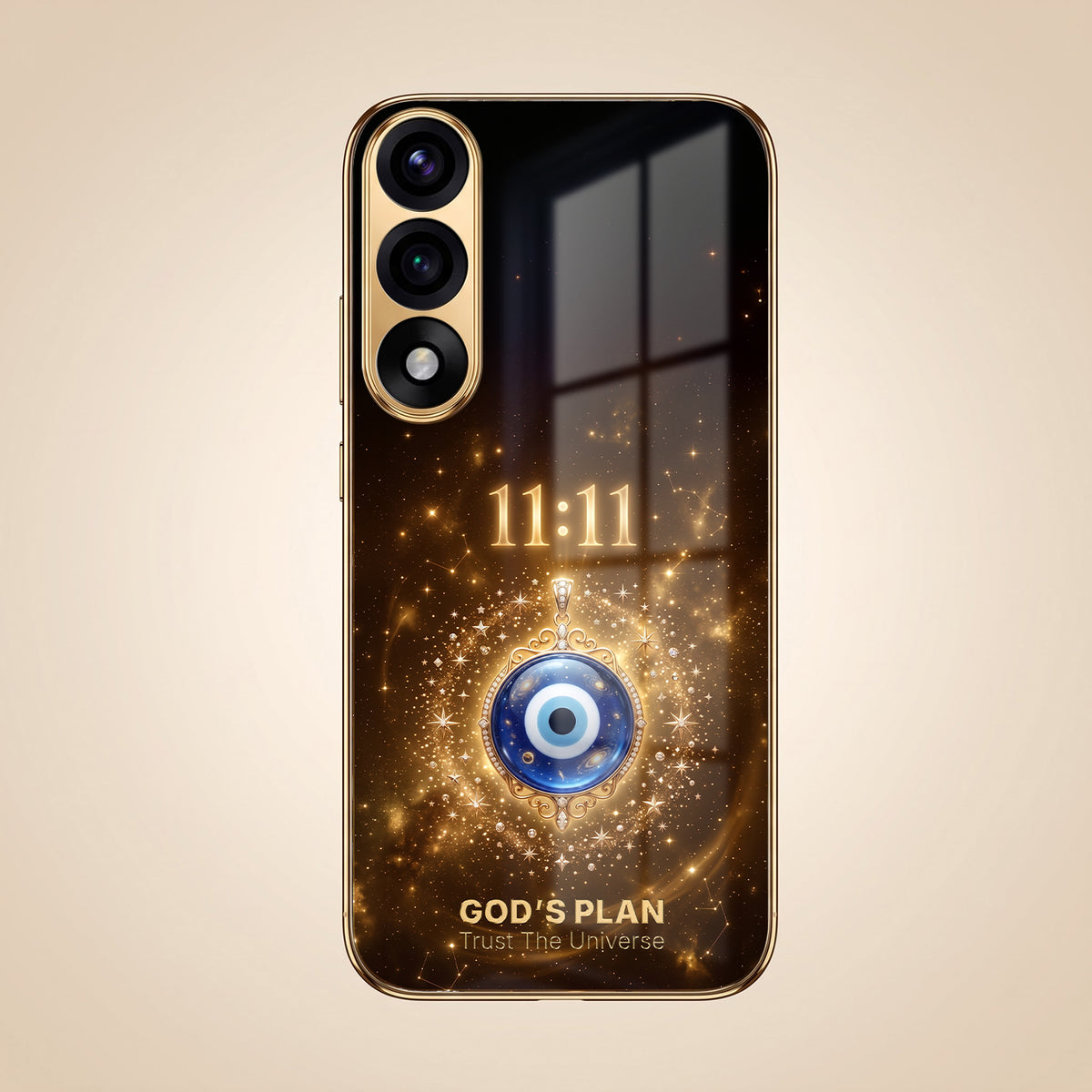 OnePlus Nord 5 5G God’s Plan Evil Eye Gold Electroplated Glass Phone Back Case